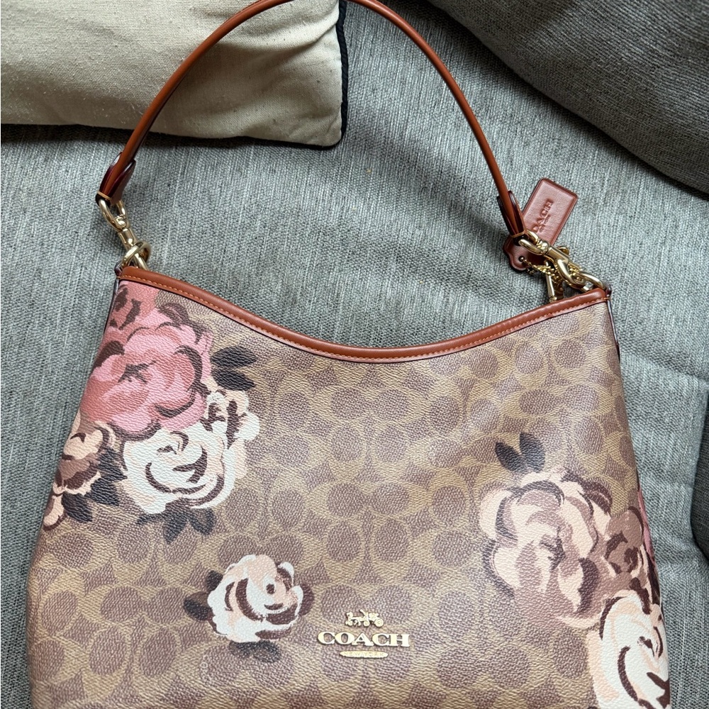 Coach Brown and Pink Floral Shoulder Bag